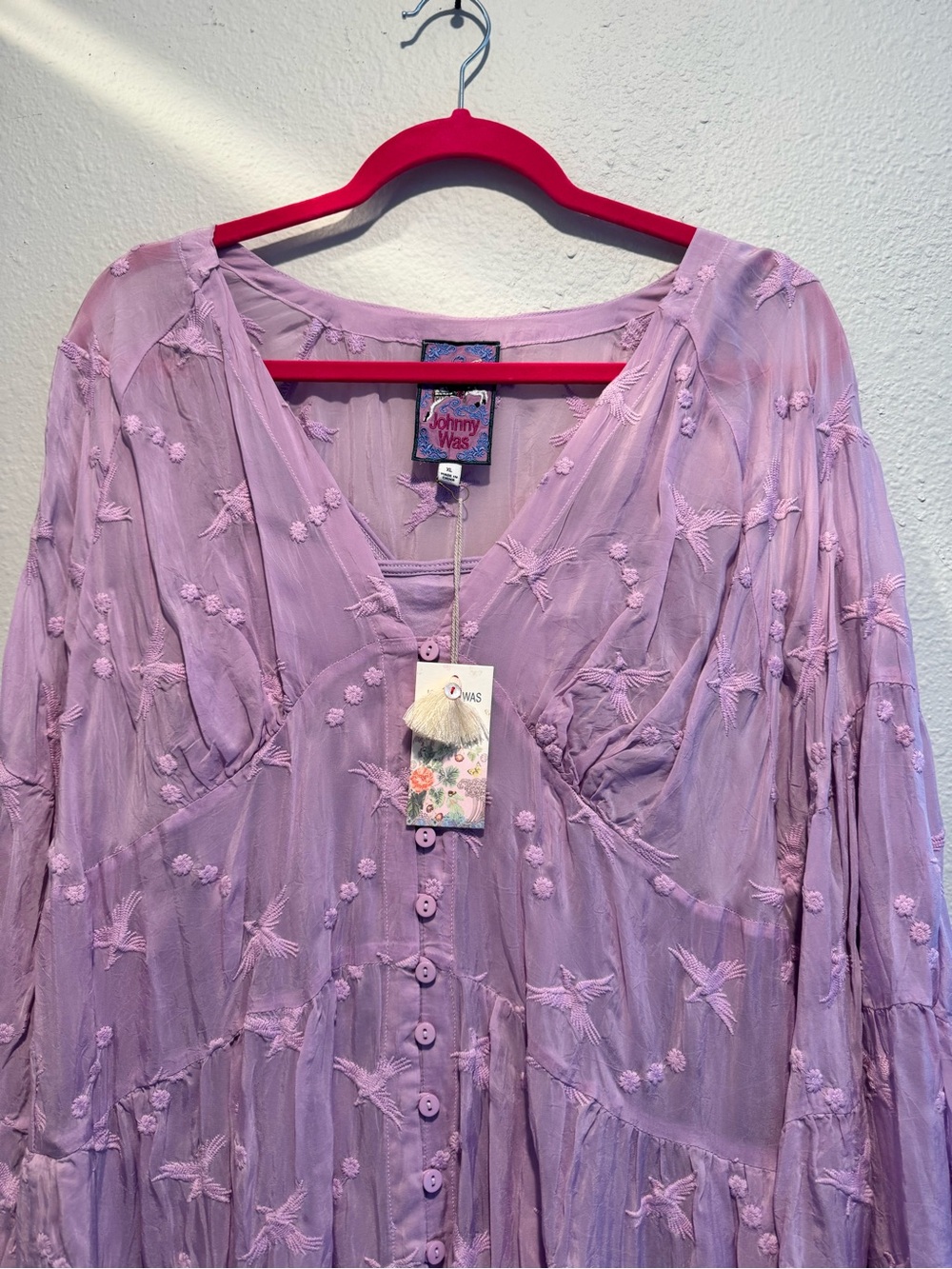 NWT Johnny Was Lavender Embroidered Button-Front Tunic Dress- XL - Picture 3 of 5